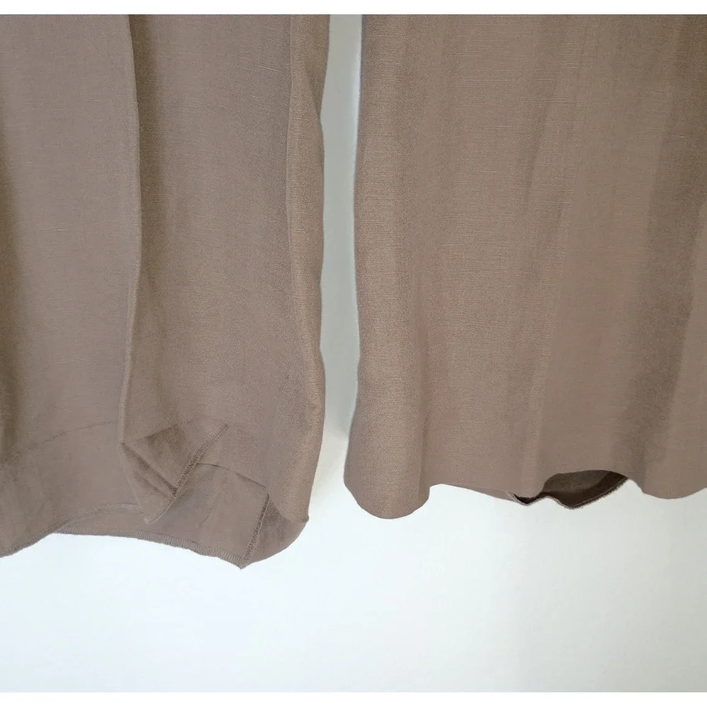 Taupe‎ Brown Linen Blend High Waisted Pleated Straight Leg Trousers Pants Sz 8